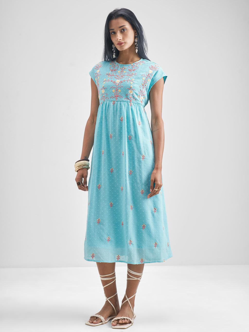 Vishudh Women Blue Embroidered Fit And Flare Dress - Blue - Image 2