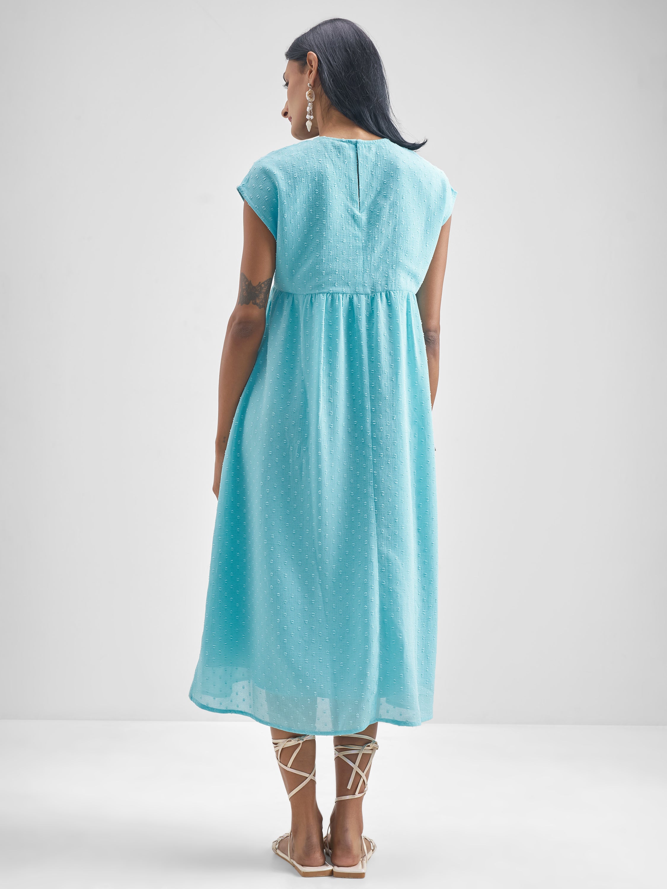 Vishudh Women Blue Embroidered Fit And Flare Dress - Blue - Image 3