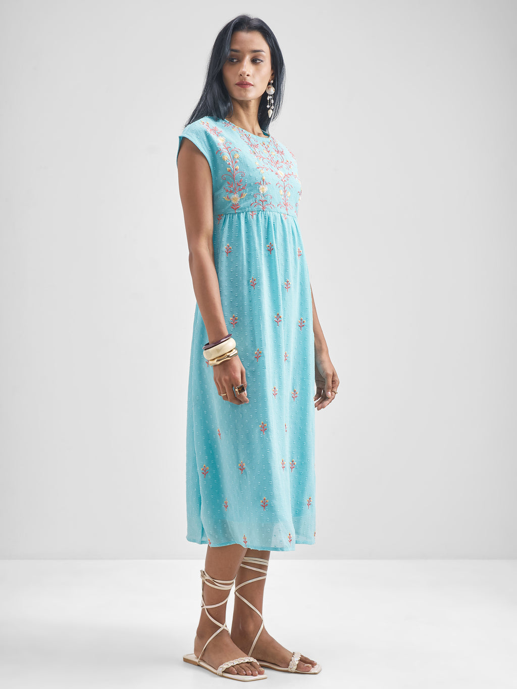 Vishudh Women Blue Embroidered Fit And Flare Dress - Blue - Image 4