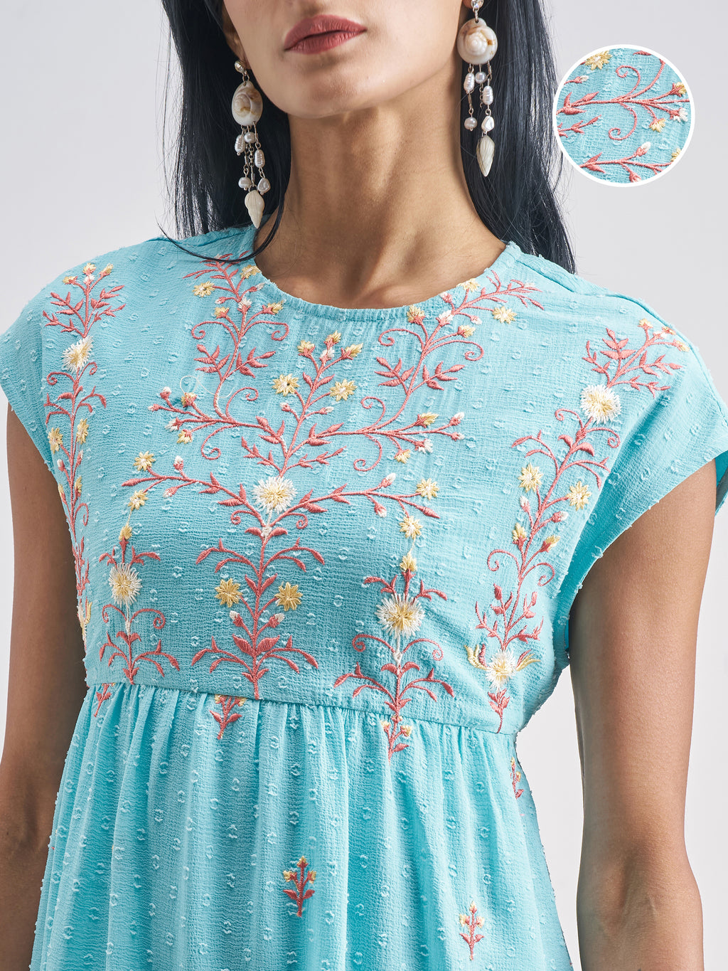 Vishudh Women Blue Embroidered Fit And Flare Dress - Blue - Image 5