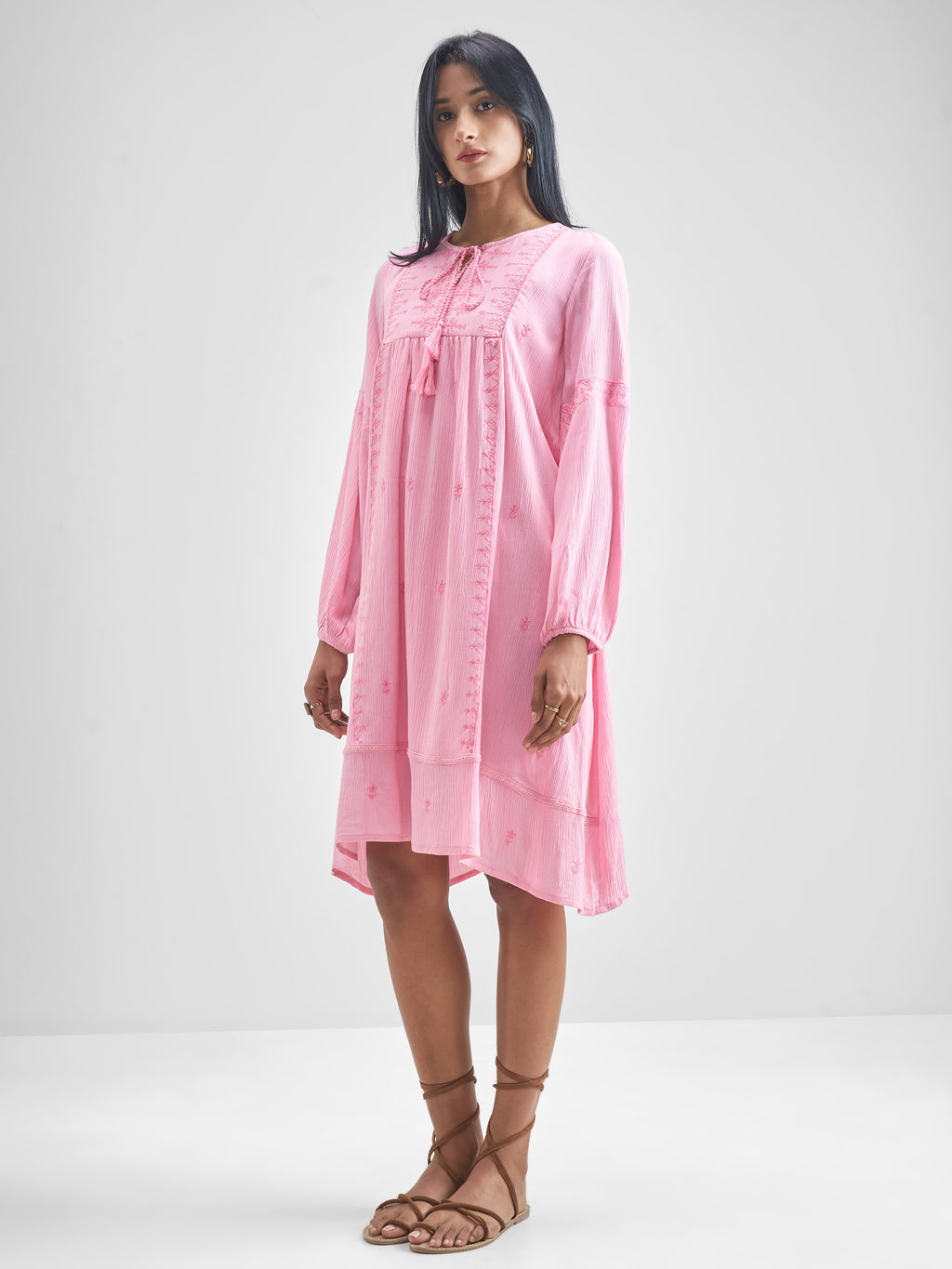 Vishudh Women Pink Embroidered A-Line Dress - Pink - Image 2