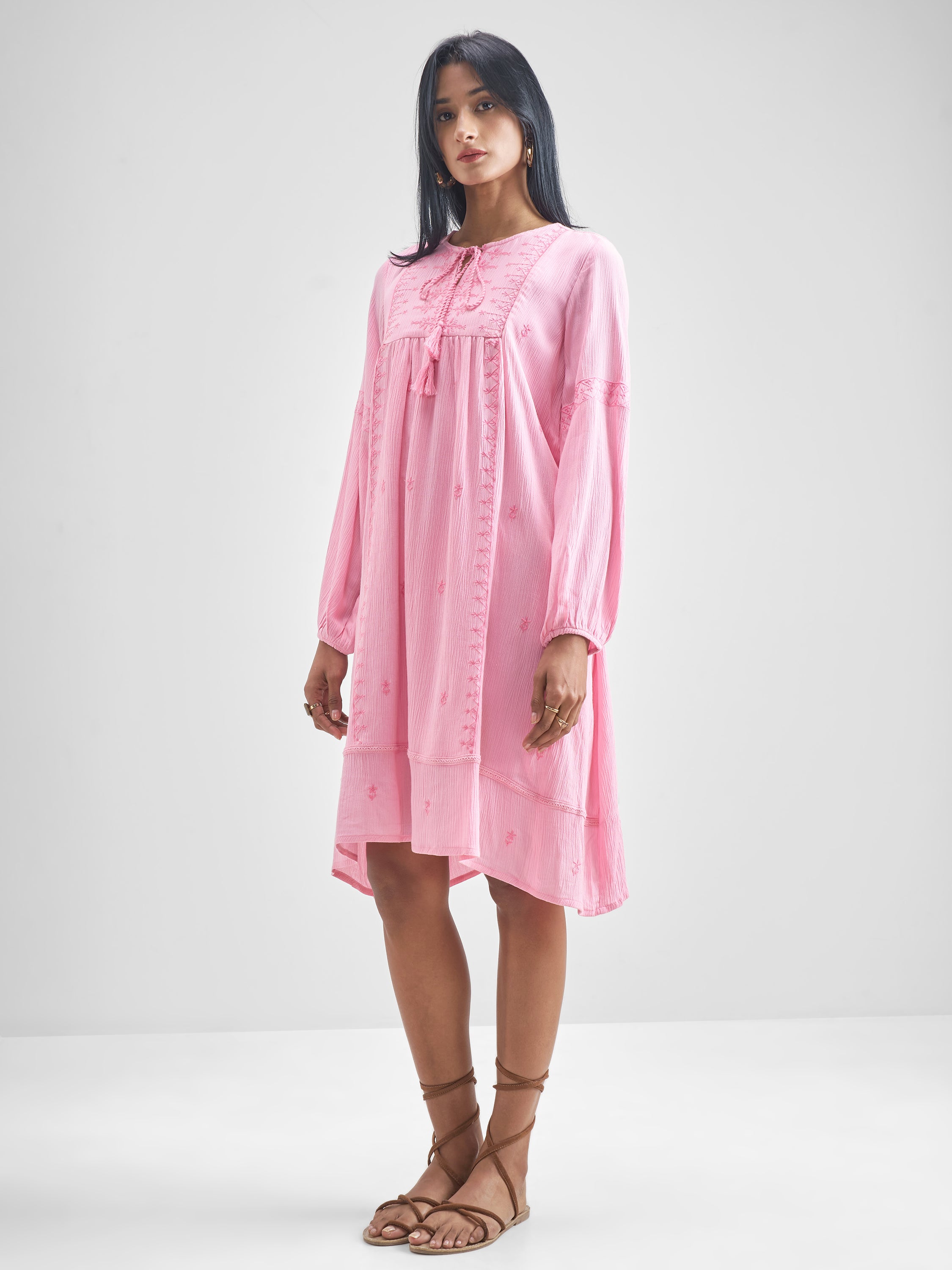 Vishudh Women Pink Embroidered A-Line Dress - Pink - Image 2