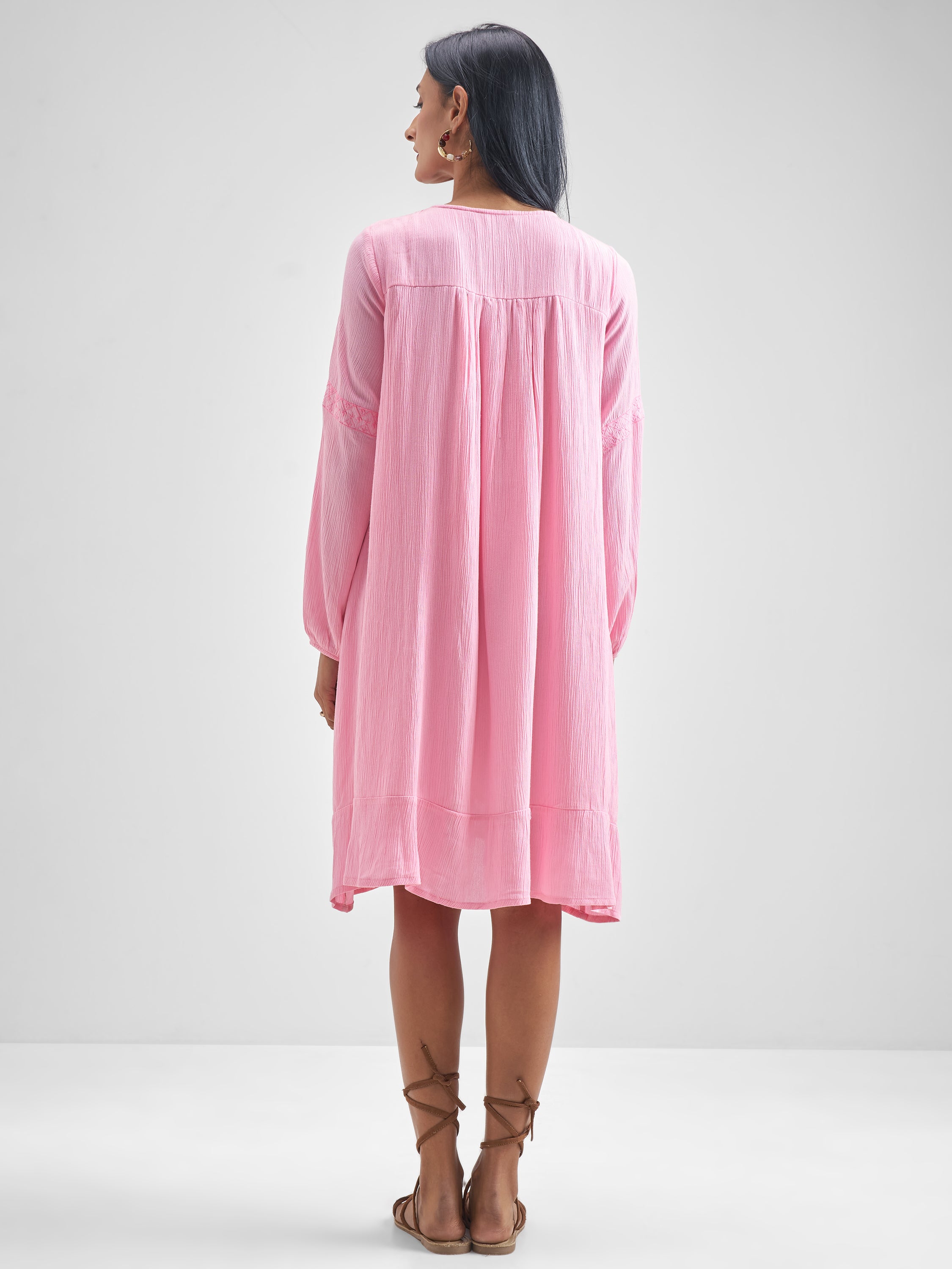 Vishudh Women Pink Embroidered A-Line Dress - Pink - Image 3