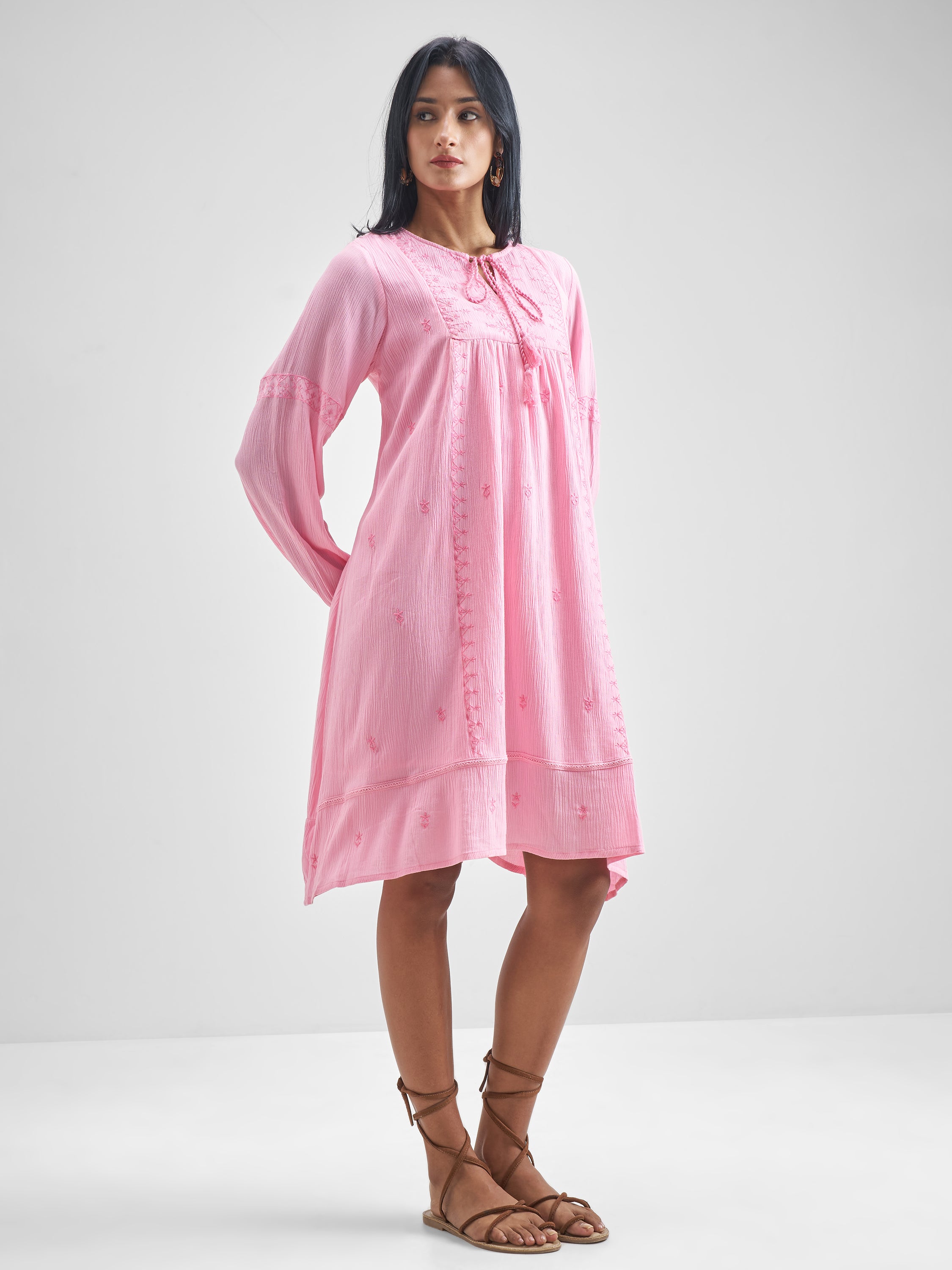 Vishudh Women Pink Embroidered A-Line Dress - Pink - Image 4