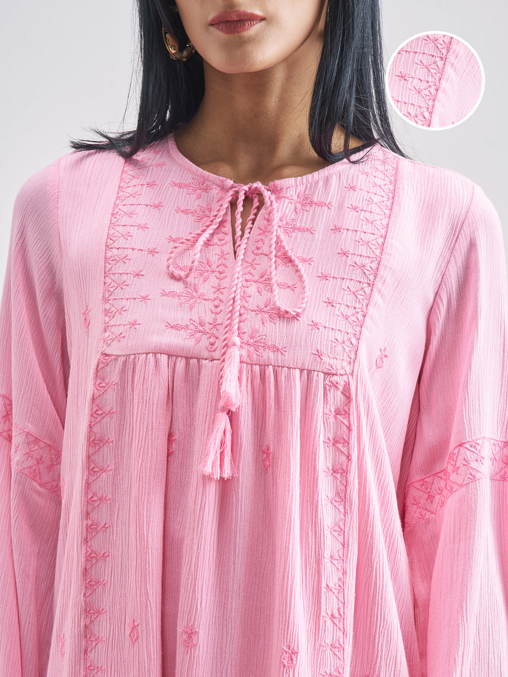 Vishudh Women Pink Embroidered A-Line Dress - Pink - Image 5