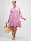 Vishudh Women Mauve Embroidered A-Line Dress - Mauve - Image 1