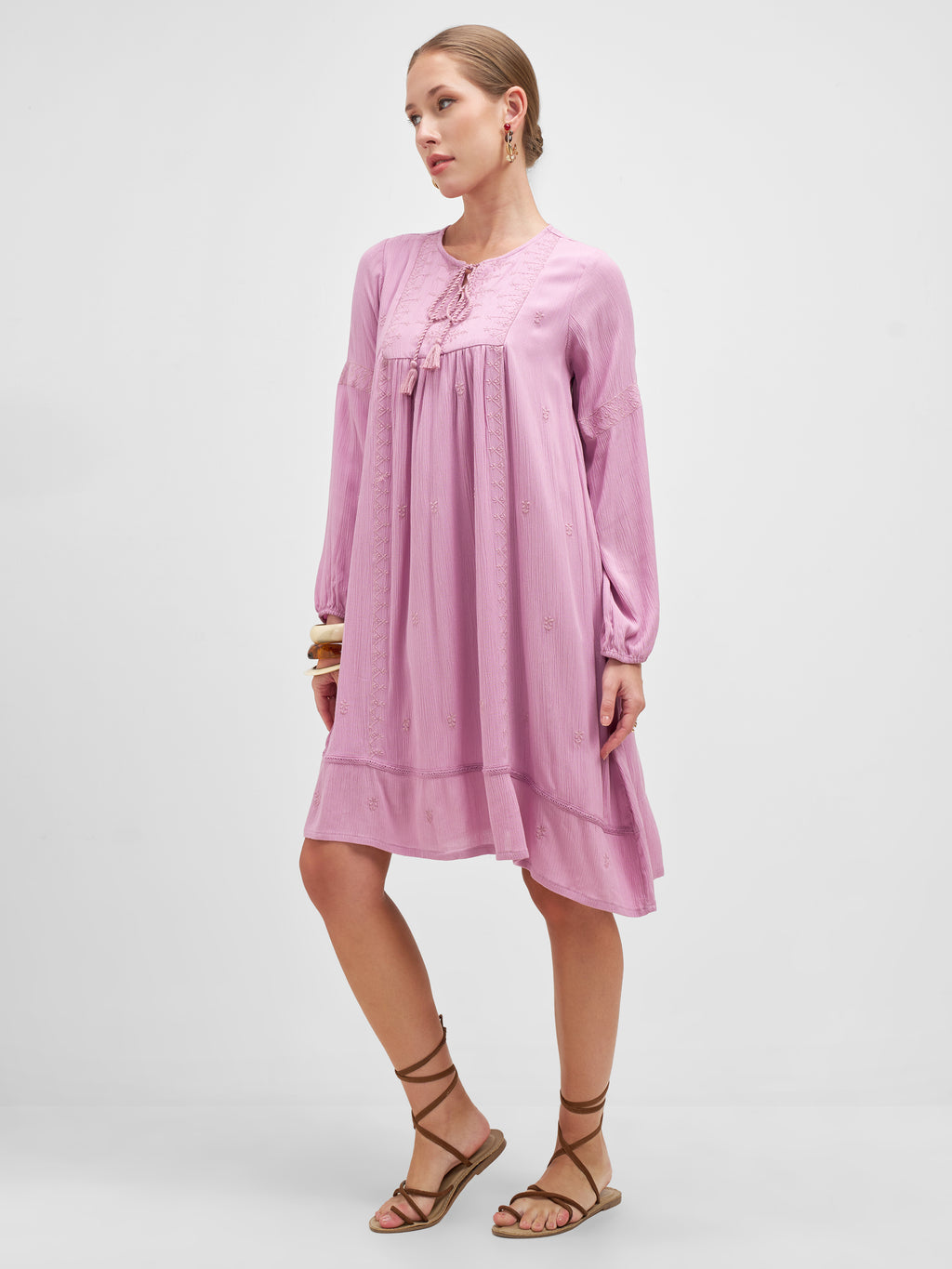 Vishudh Women Mauve Embroidered A-Line Dress - Mauve - Image 2