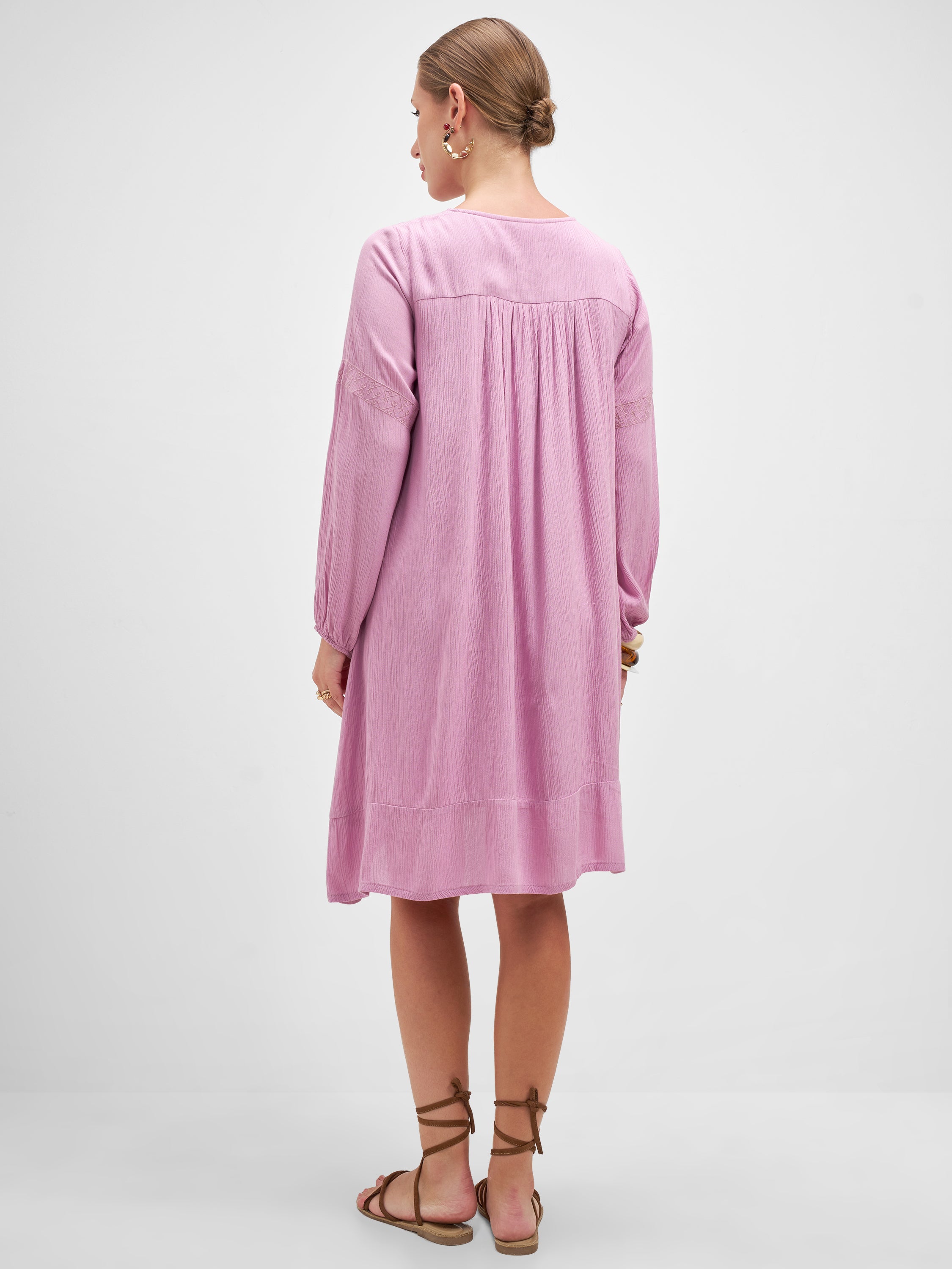 Vishudh Women Mauve Embroidered A-Line Dress - Mauve - Image 3