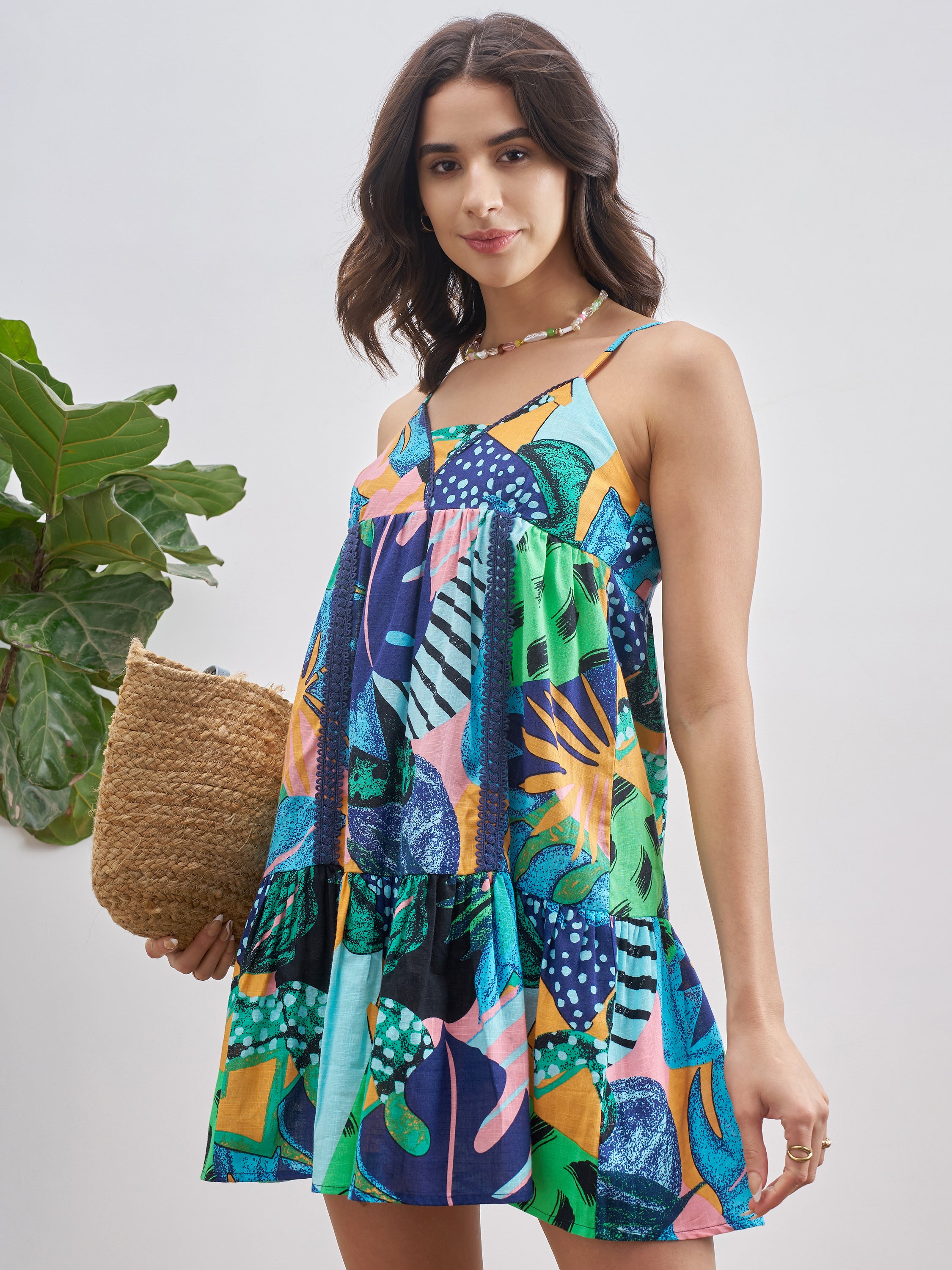 Vishudh Women Blue Printed A-Line Dress - Blue - Image 1