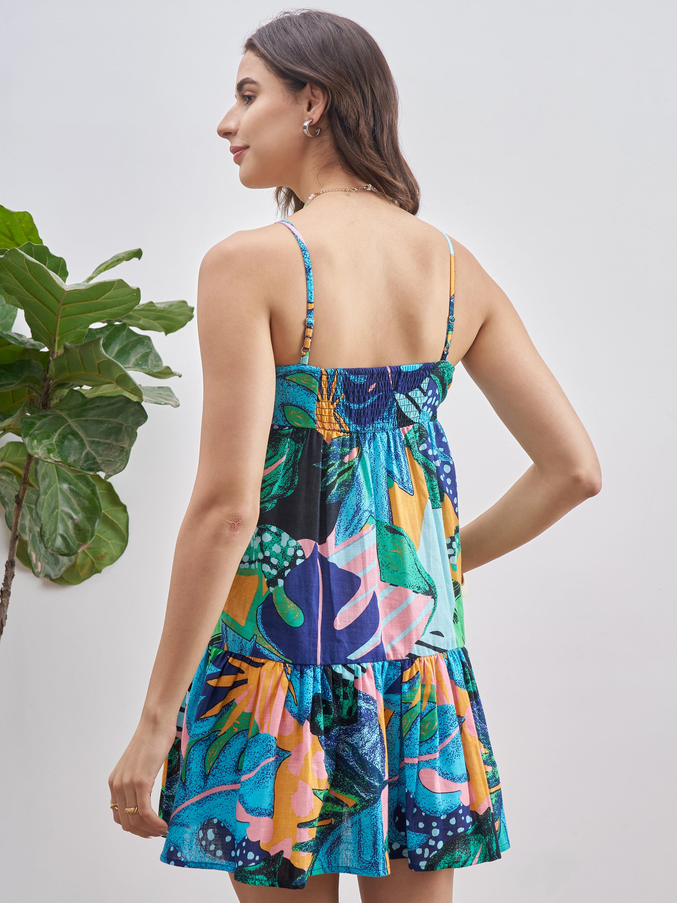 Vishudh Women Blue Printed A-Line Dress - Blue - Image 3