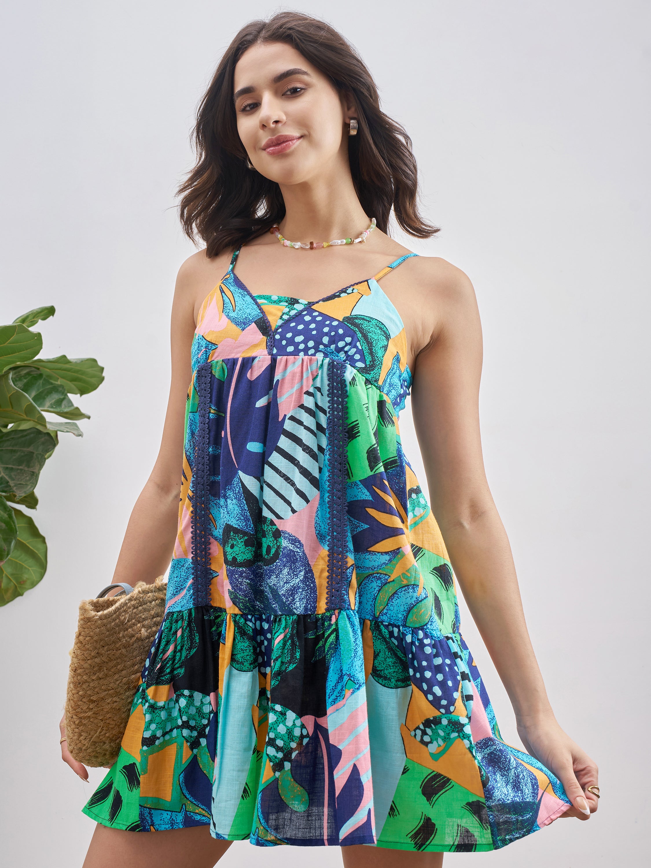 Vishudh Women Blue Printed A-Line Dress - Blue - Image 4