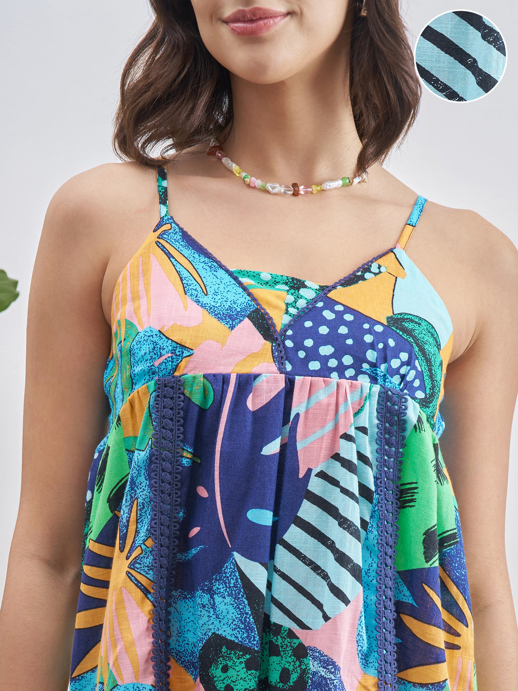 Vishudh Women Blue Printed A-Line Dress - Blue - Image 5