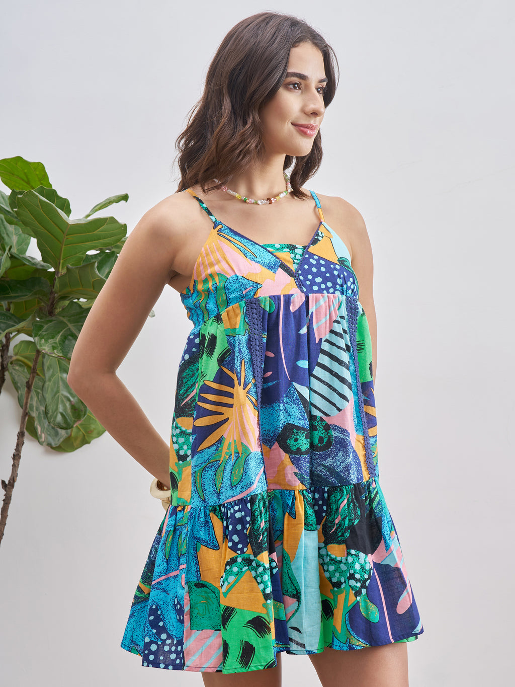 Vishudh Women Blue Printed A-Line Dress - Blue - Image 6