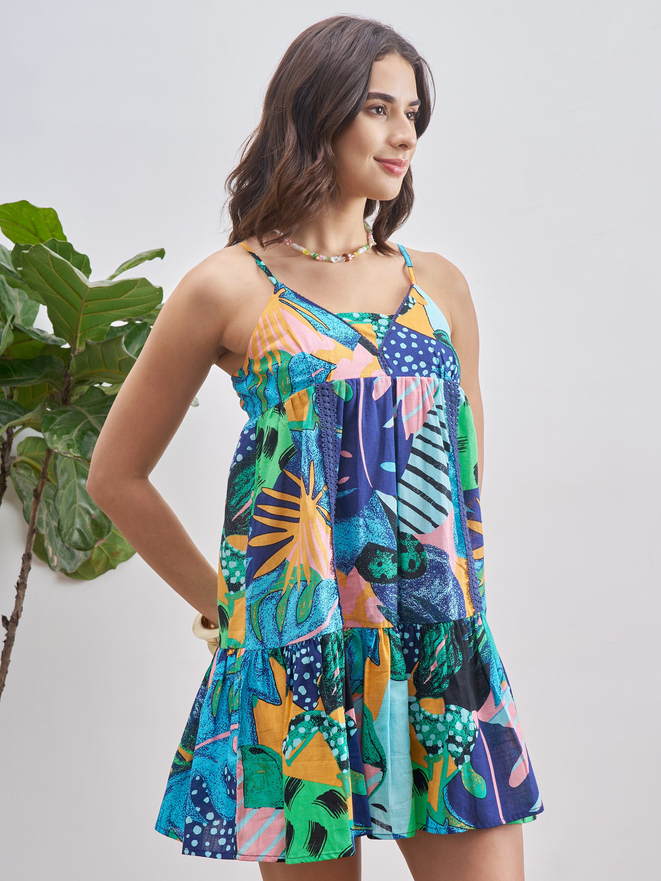Vishudh Women Blue Printed A-Line Dress - Blue - Image 6