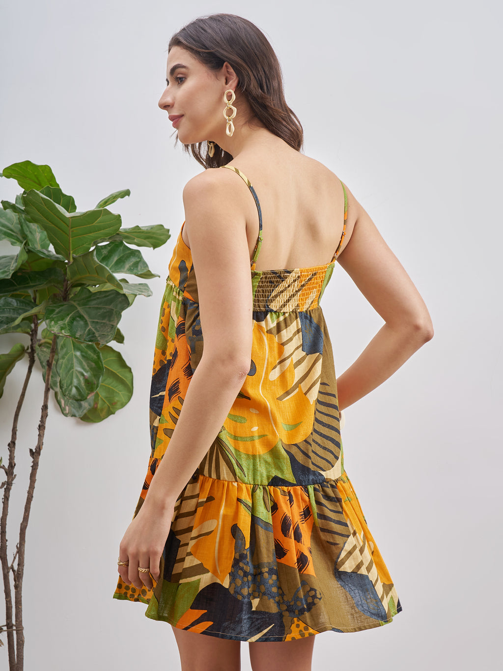 Vishudh Women Yellow Printed A-Line Dress - Yellow - Image 3