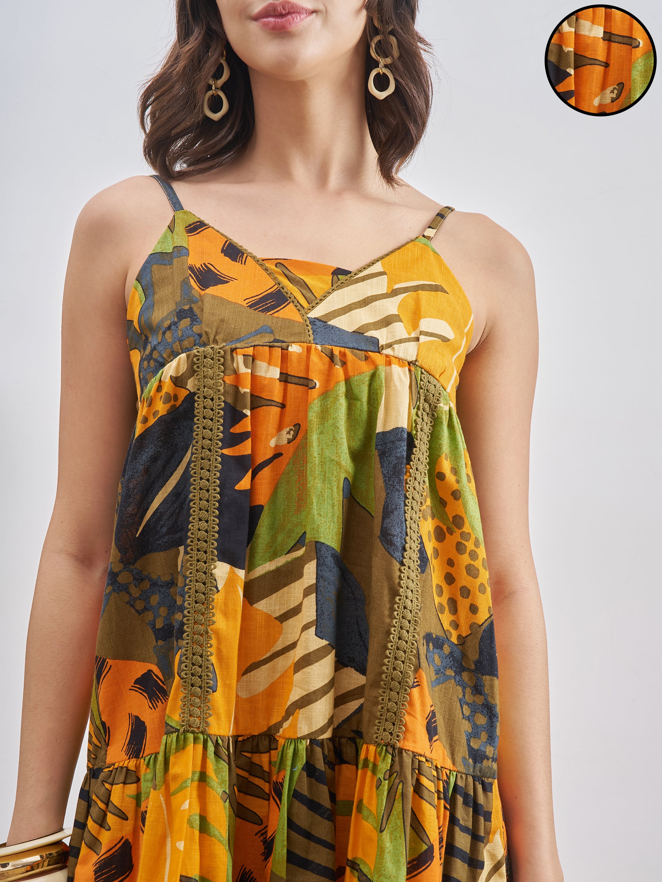 Vishudh Women Yellow Printed A-Line Dress - Yellow - Image 5