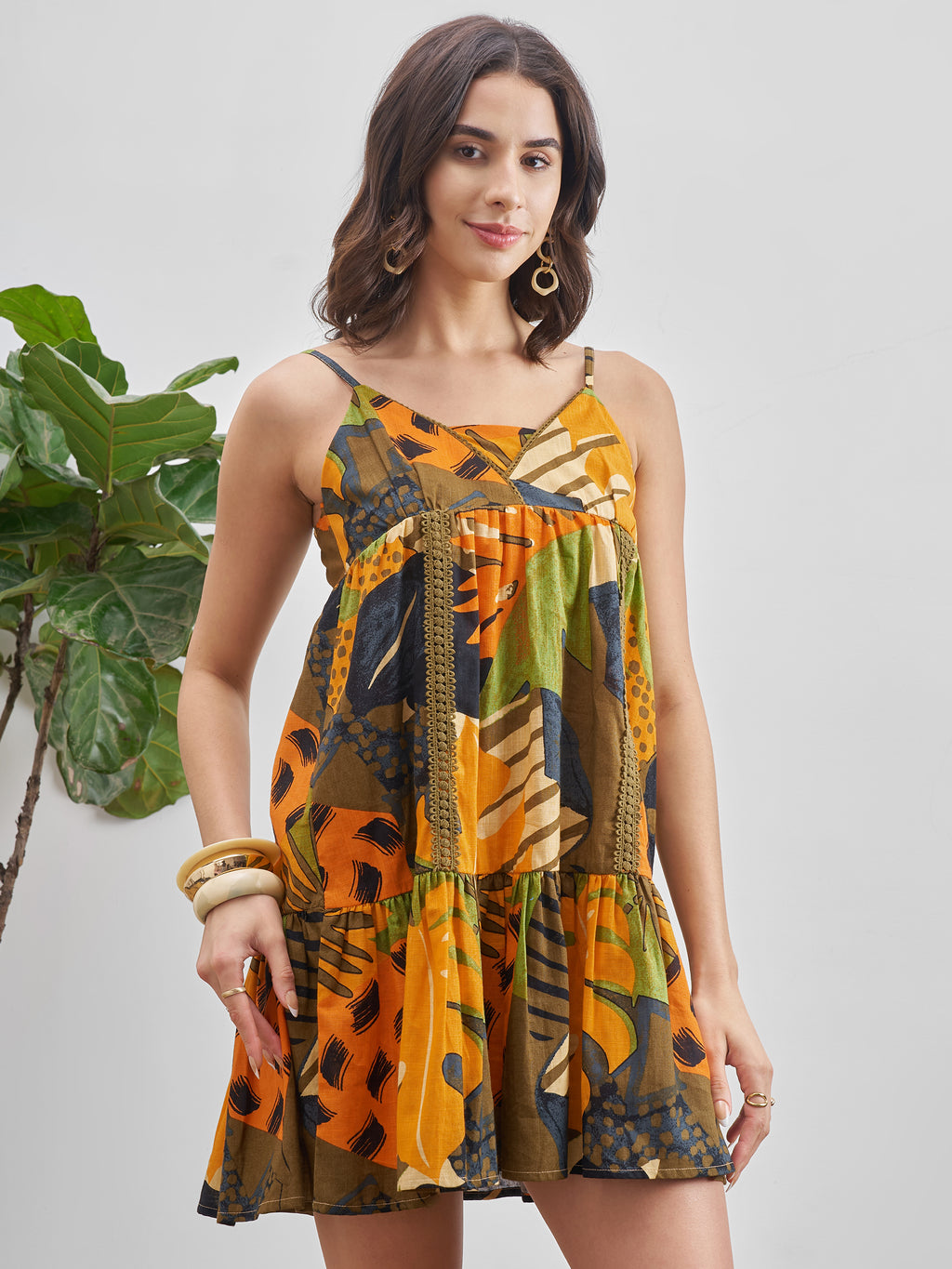 Vishudh Women Yellow Printed A-Line Dress - Yellow - Image 6