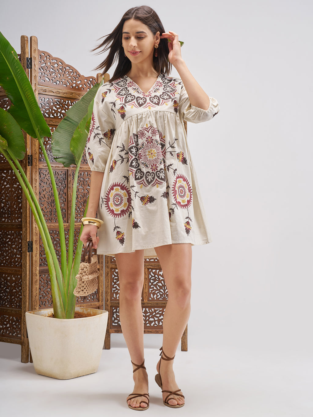 Vishudh Women Off White Printed Fit and Flare Dress - Off White - Image 2