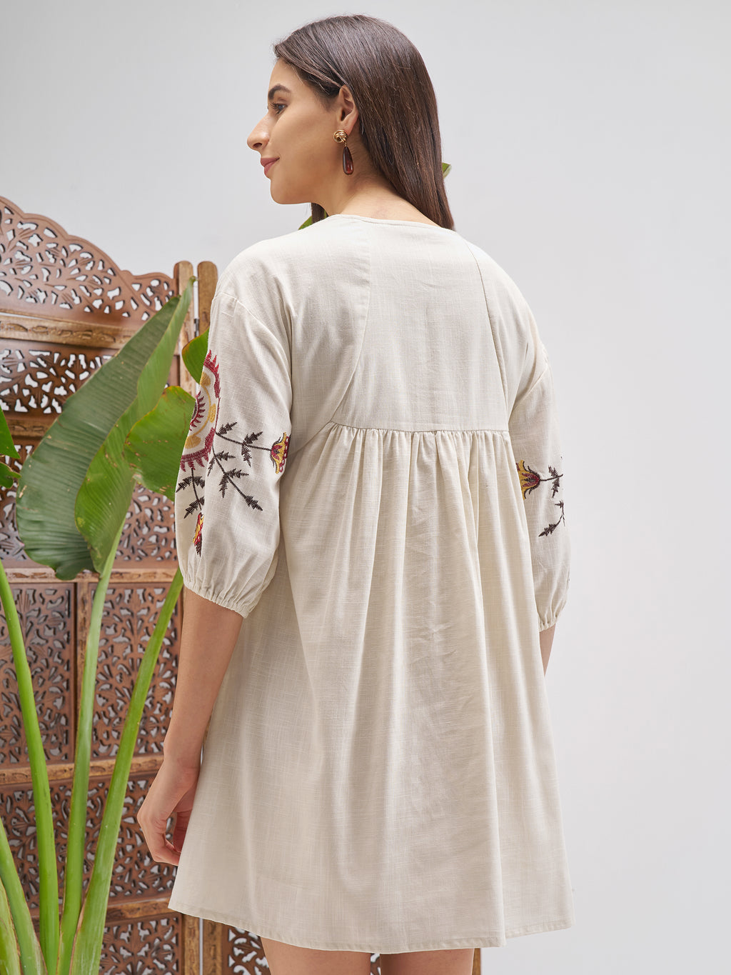 Vishudh Women Off White Printed Fit and Flare Dress - Off White - Image 3