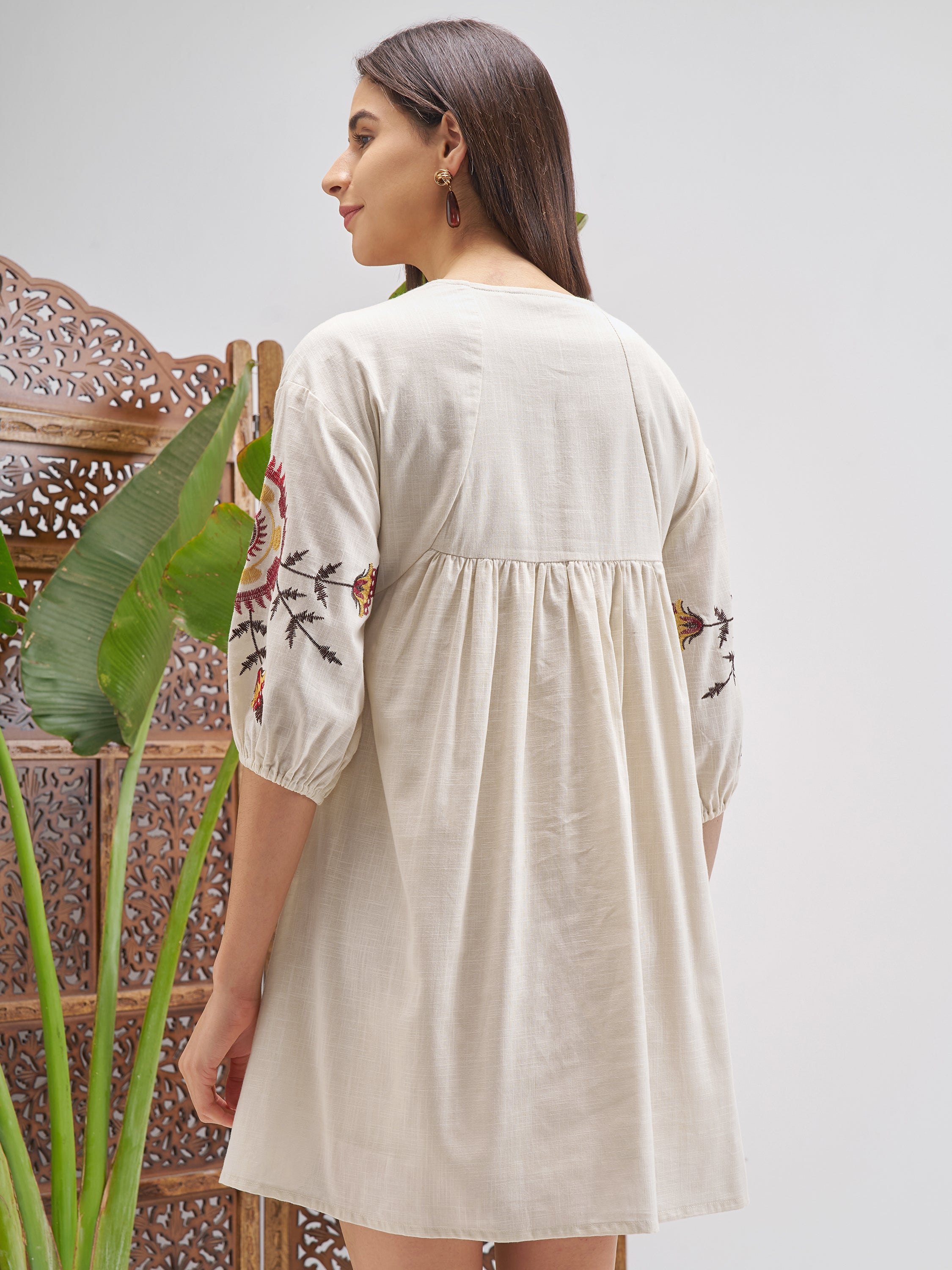 Vishudh Women Off White Printed Fit and Flare Dress - Off White - Image 3