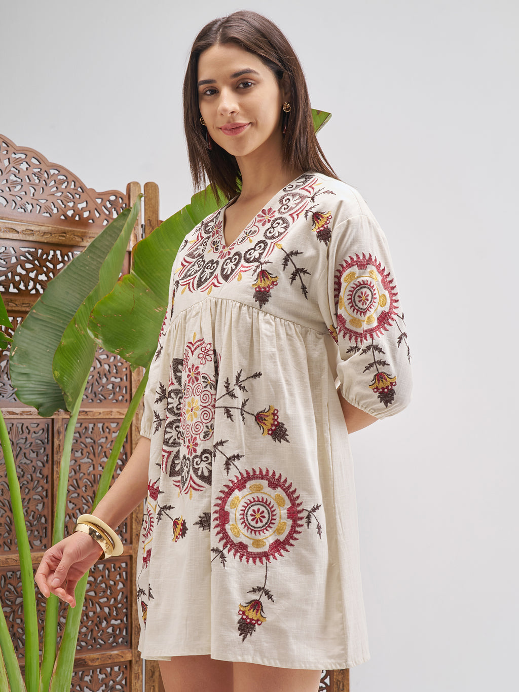 Vishudh Women Off White Printed Fit and Flare Dress - Off White - Image 4