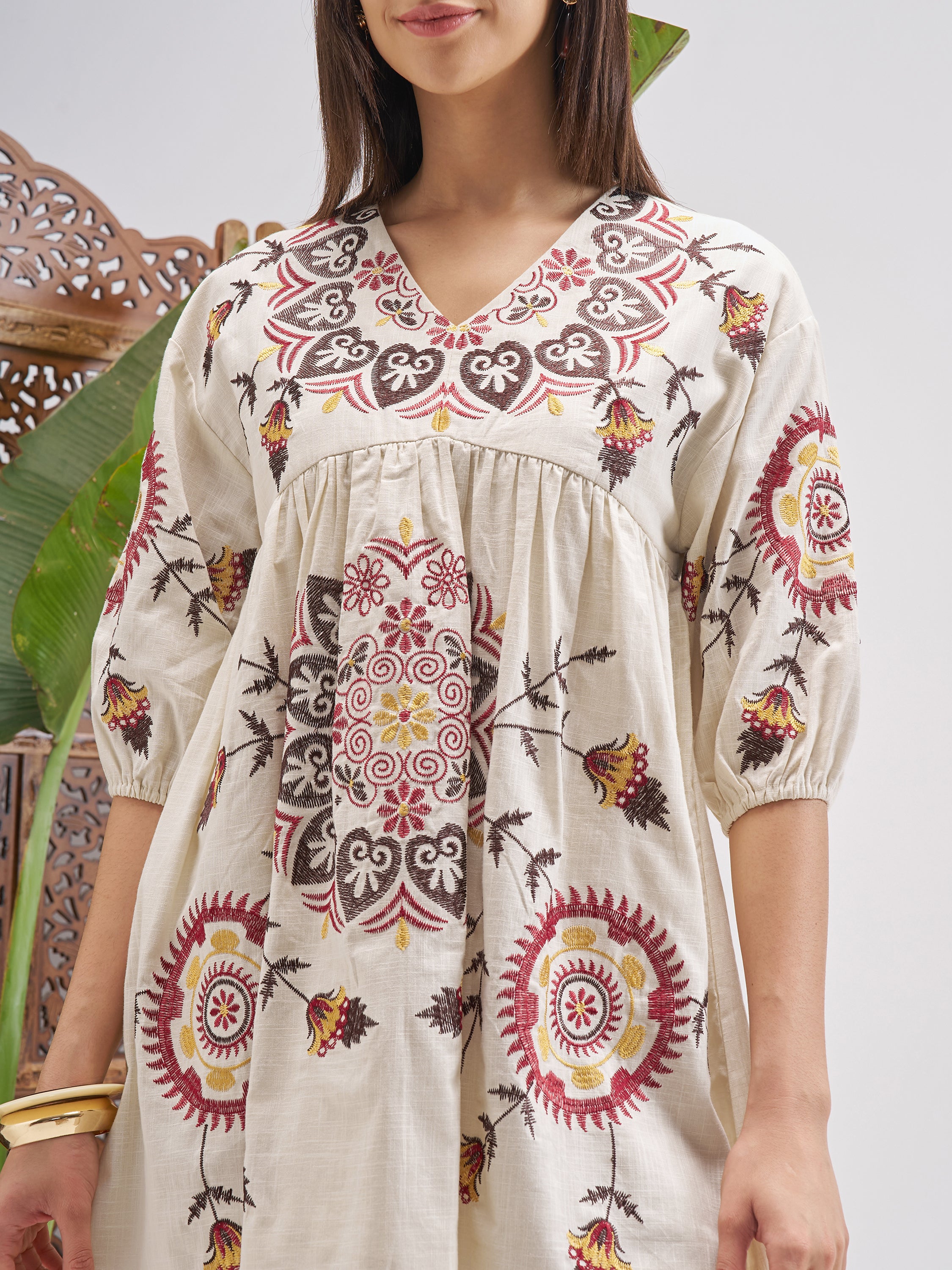 Vishudh Women Off White Printed Fit and Flare Dress - Off White - Image 5