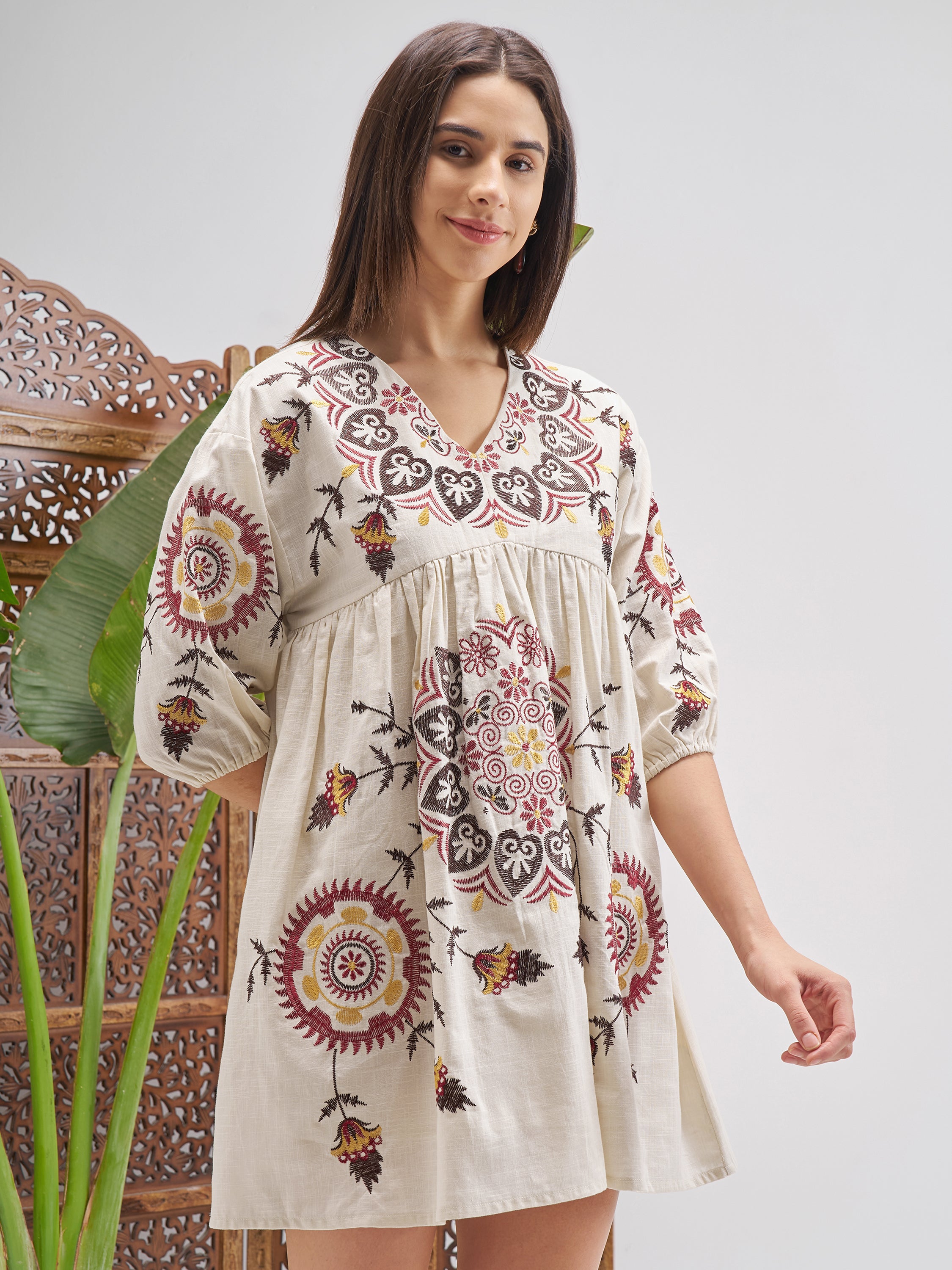Vishudh Women Off White Printed Fit and Flare Dress - Off White - Image 6