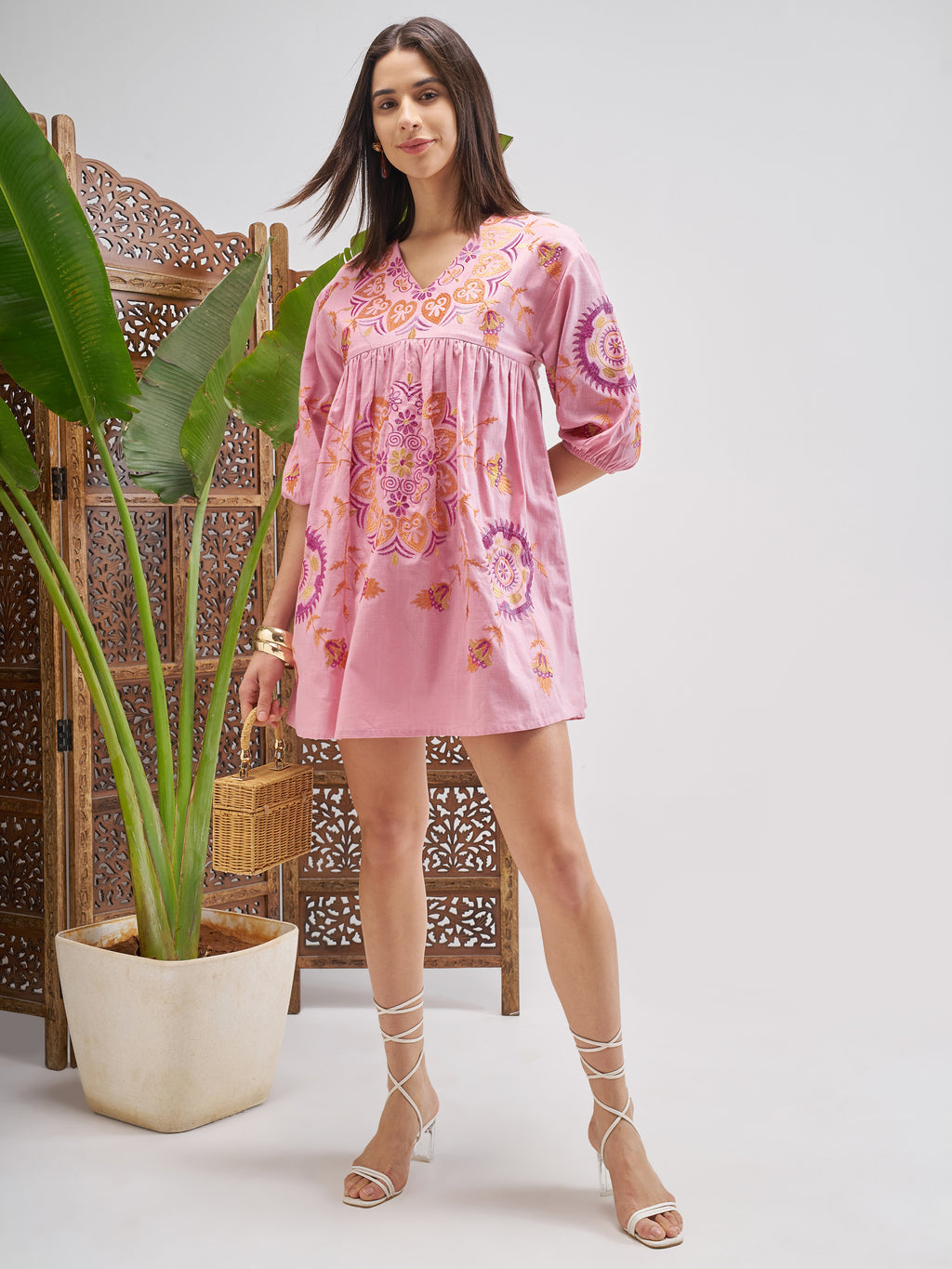 Vishudh Women Pink Printed Fit and Flare Dress - Pink - Image 2