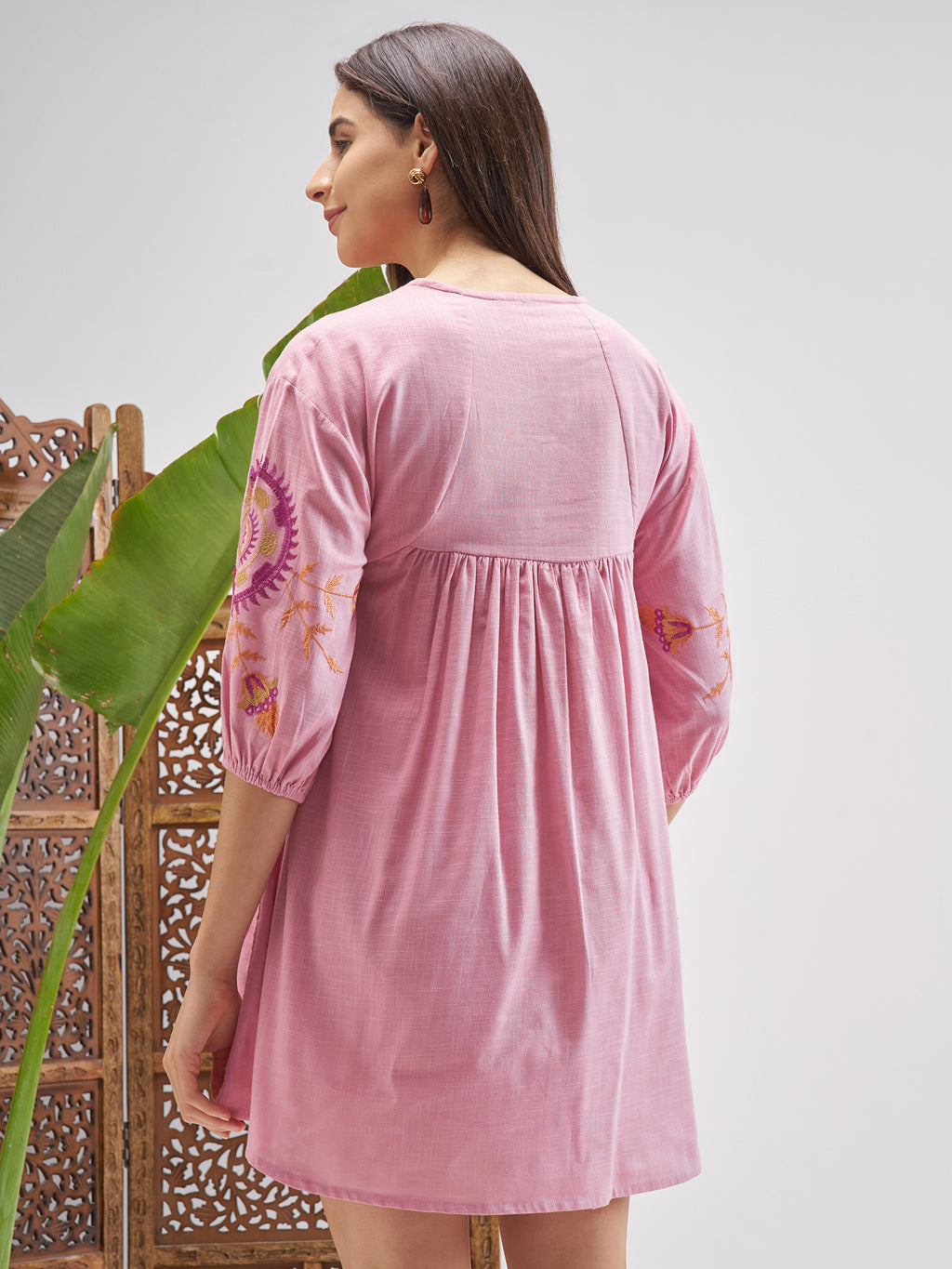 Vishudh Women Pink Printed Fit and Flare Dress - Pink - Image 3