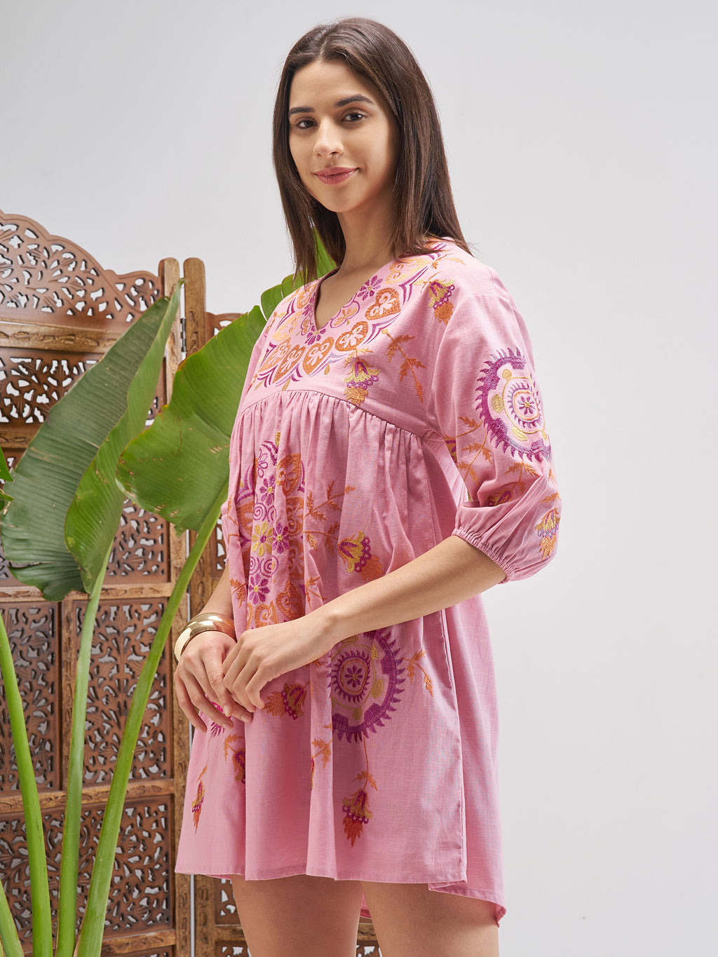 Vishudh Women Pink Printed Fit and Flare Dress - Pink - Image 4