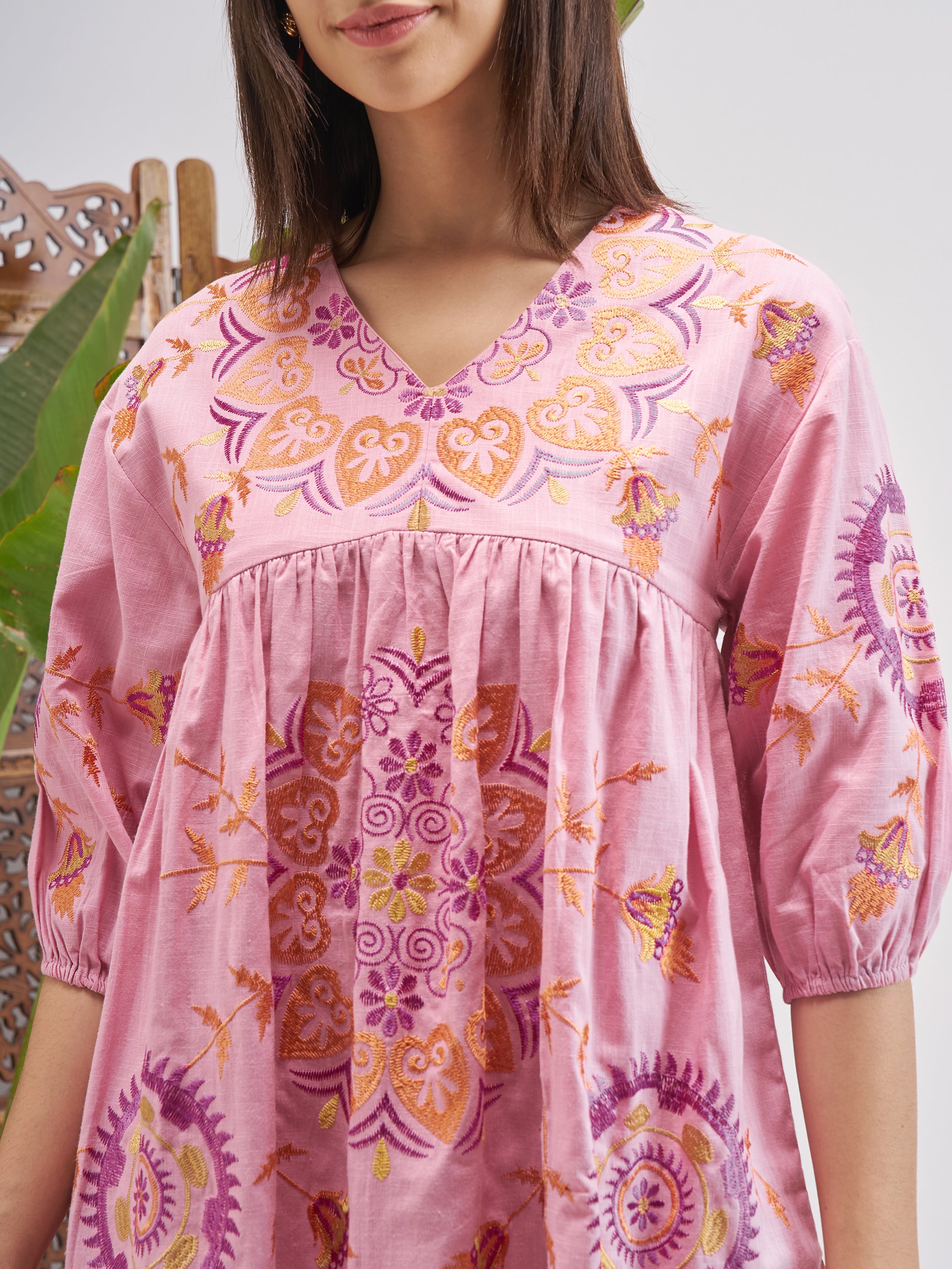 Vishudh Women Pink Printed Fit and Flare Dress - Pink - Image 5