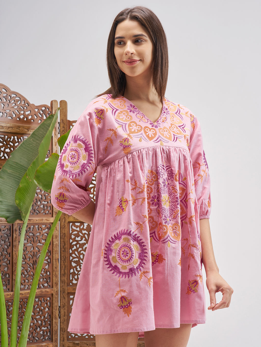 Vishudh Women Pink Printed Fit and Flare Dress - Pink - Image 6