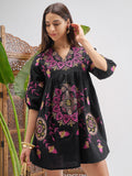 Vishudh Women Black Printed Fit and Flare Dress - Black - Image 1