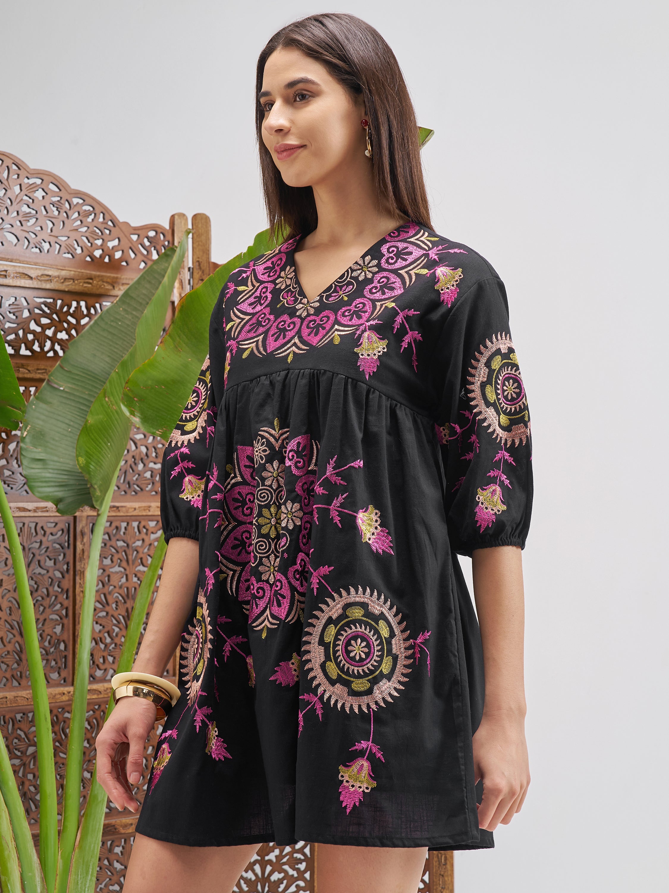 Vishudh Women Black Printed Fit and Flare Dress - Black - Image 4