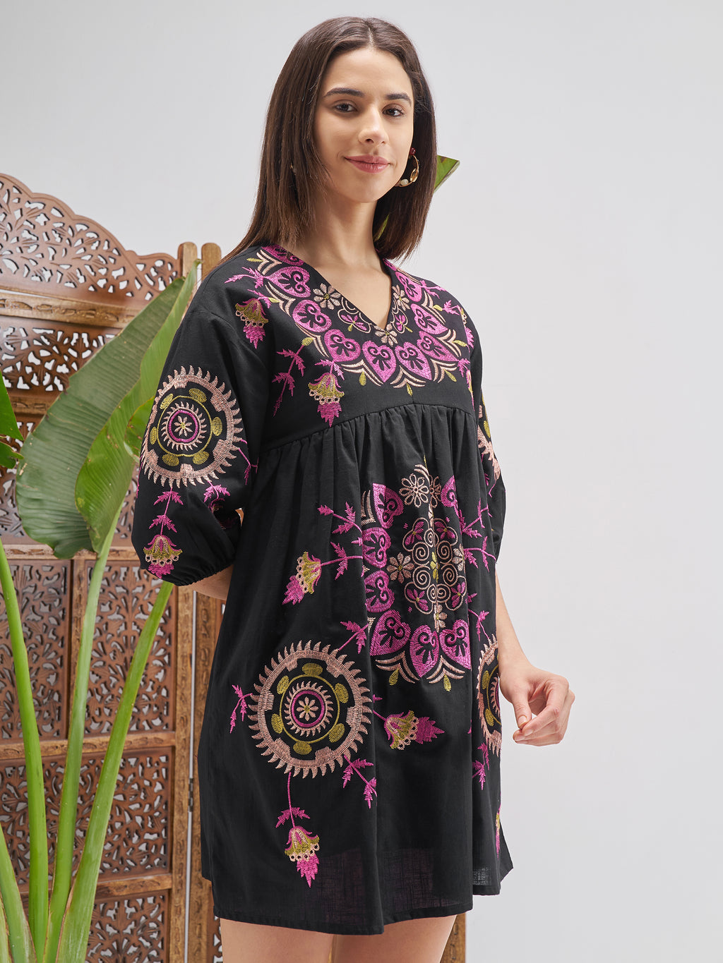 Vishudh Women Black Printed Fit and Flare Dress - Black - Image 6
