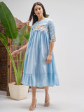 Vishudh Women Blue Embroidered Fit and Flare Dress - Blue - Image 1