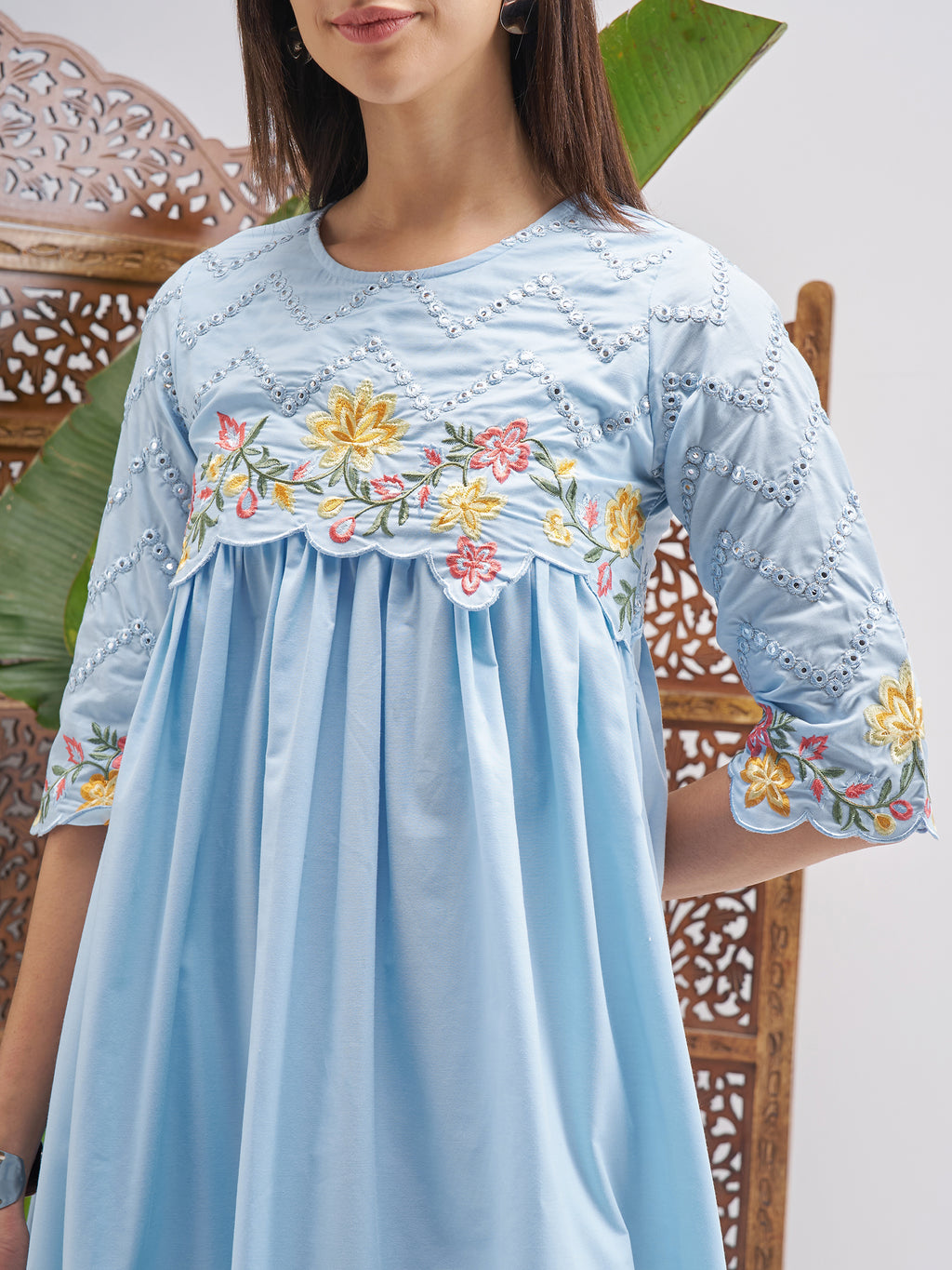 Vishudh Women Blue Embroidered Fit and Flare Dress - Blue - Image 5