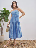 Vishudh Women Blue Self Design A-Line Dress - Blue - Image 1