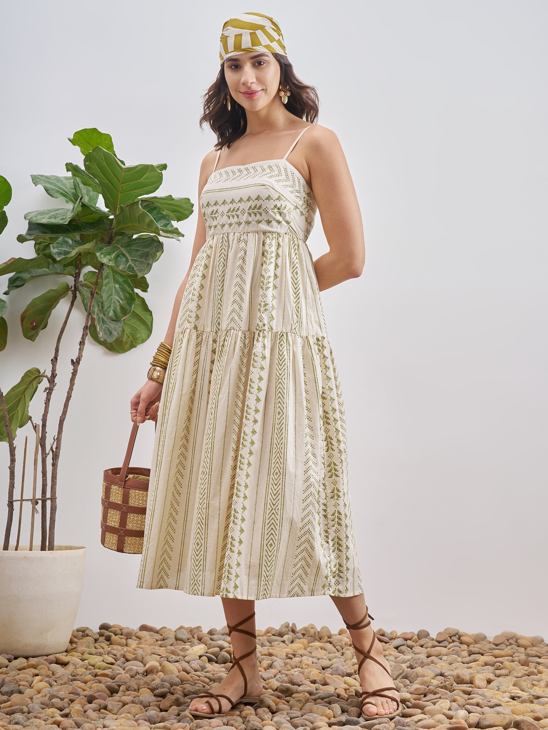 Vishudh Women White Self Design A-Line Dress - White - Image 1