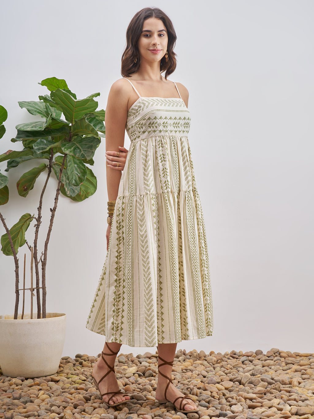 Vishudh Women White Self Design A-Line Dress - White - Image 4