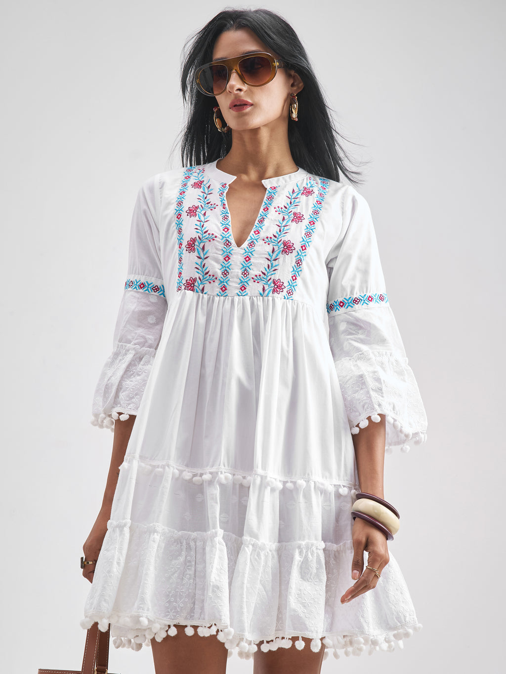 Vishudh Women White Embroidered Fit and Flare Dress - White - Image 1