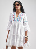 Vishudh Women White Embroidered Fit and Flare Dress - White - Image 1