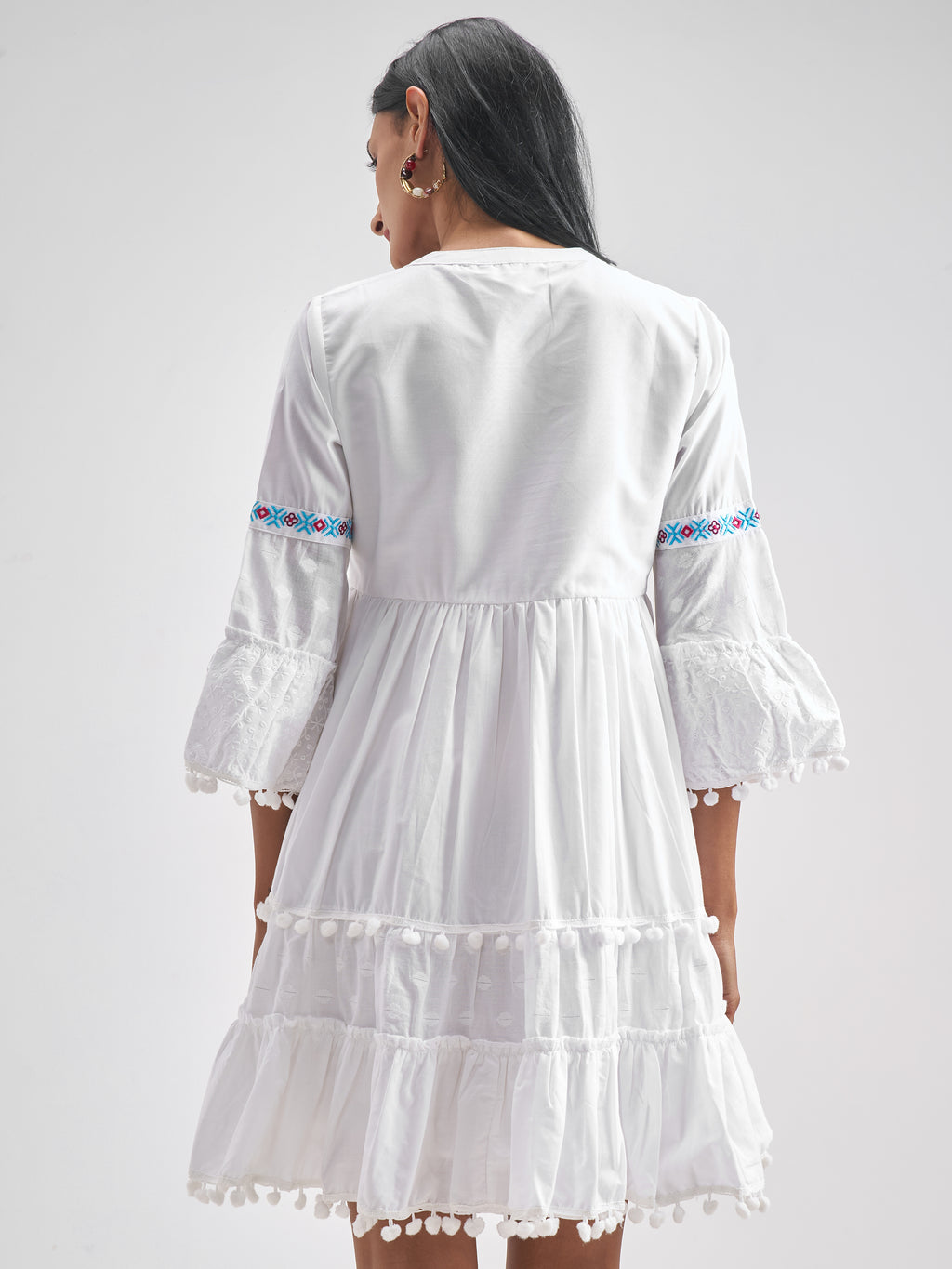 Vishudh Women White Embroidered Fit and Flare Dress - White - Image 3