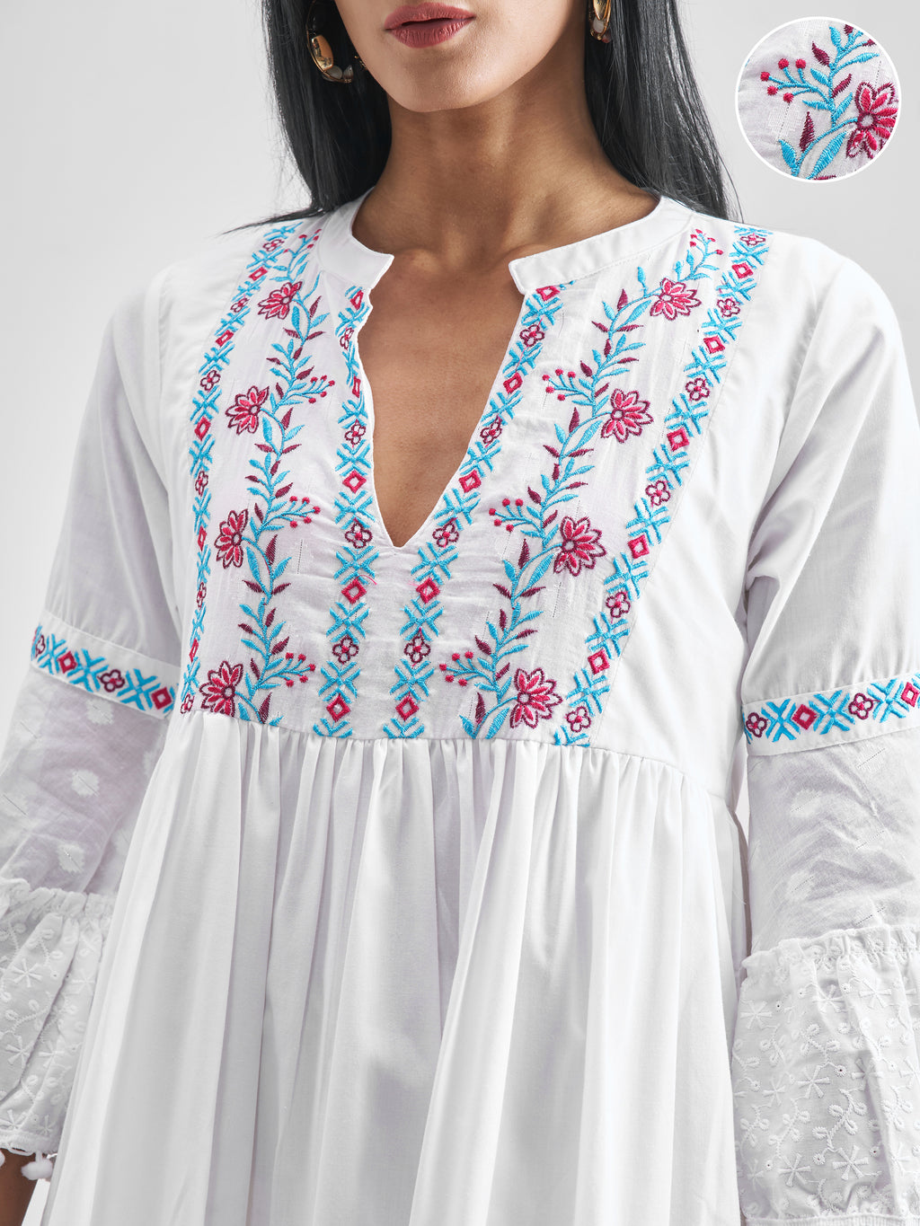Vishudh Women White Embroidered Fit and Flare Dress - White - Image 5