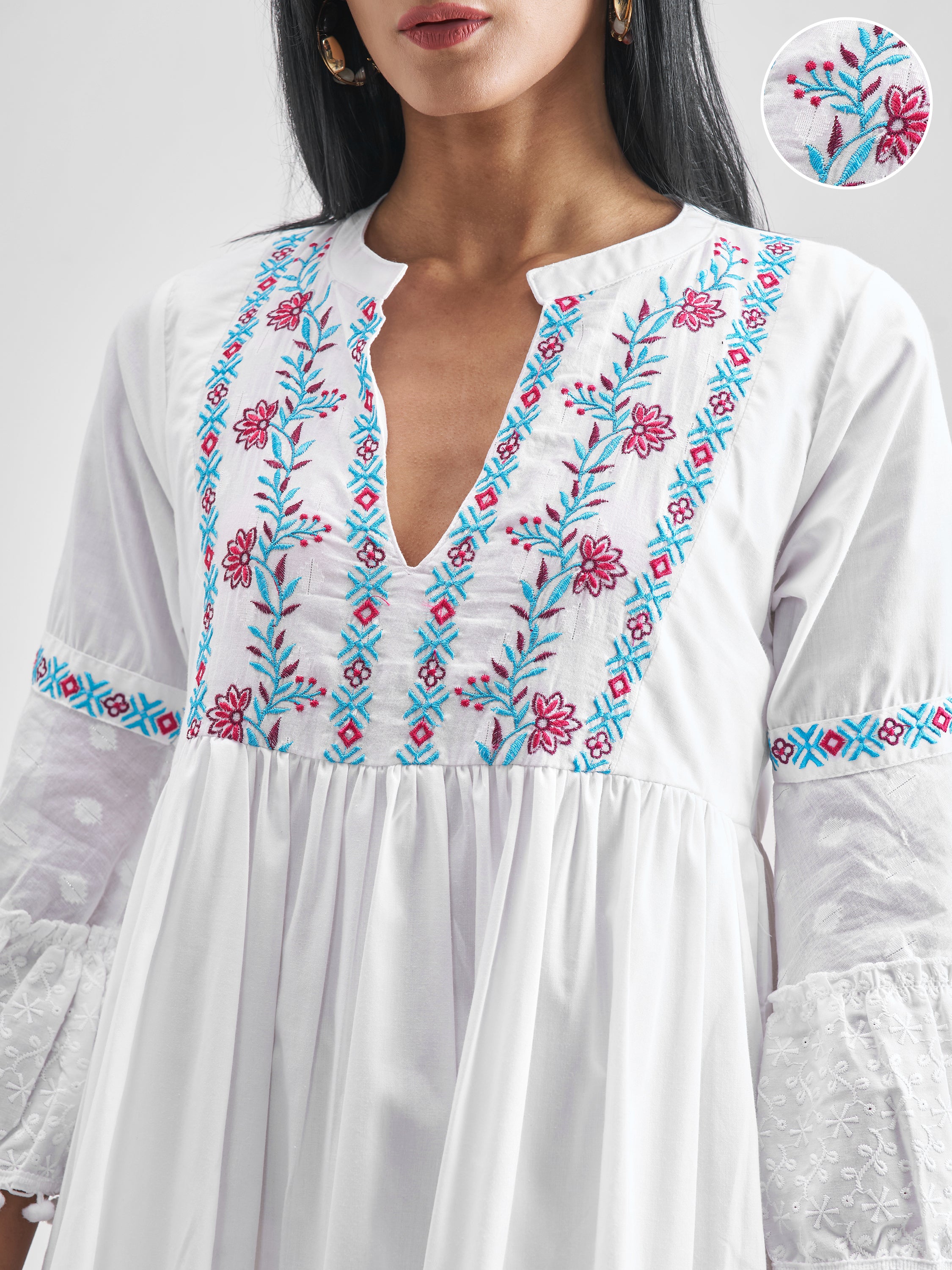 Vishudh Women White Embroidered Fit and Flare Dress - White - Image 5