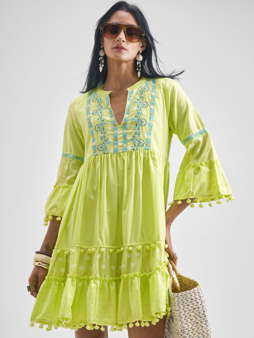 Vishudh Women Green Embroidered Fit and Flare Dress - Green - Image 1