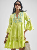 Vishudh Women Green Embroidered Fit and Flare Dress - Green - Image 1