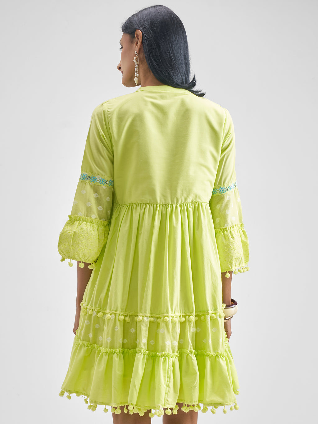 Vishudh Women Green Embroidered Fit and Flare Dress - Green - Image 3