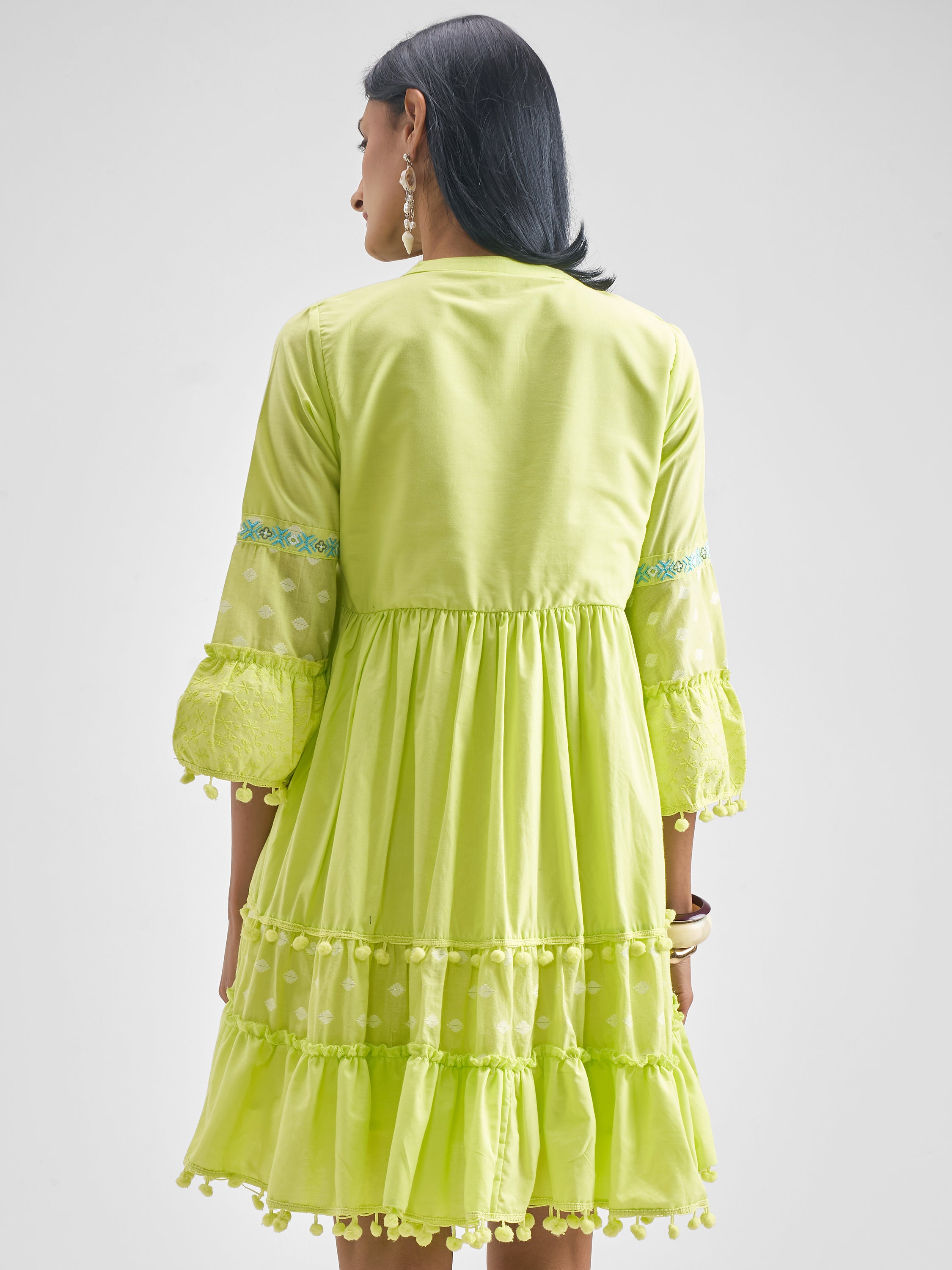 Vishudh Women Green Embroidered Fit and Flare Dress - Green - Image 3