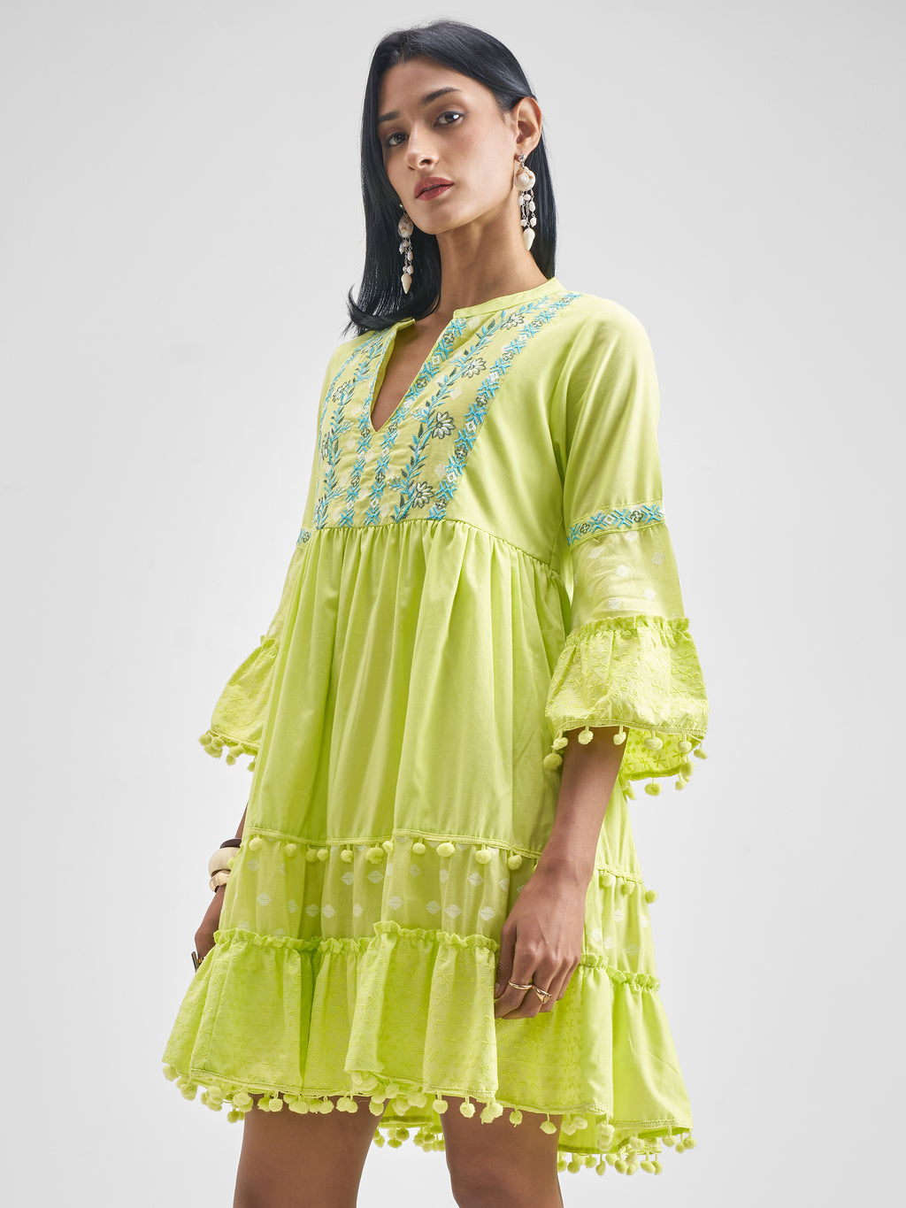 Vishudh Women Green Embroidered Fit and Flare Dress - Green - Image 4